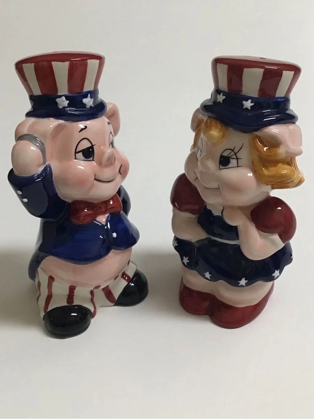 Patriotic Pigs Salt & Pepper Shakers Uncle Sam Americana USA Ceramic 4th of July